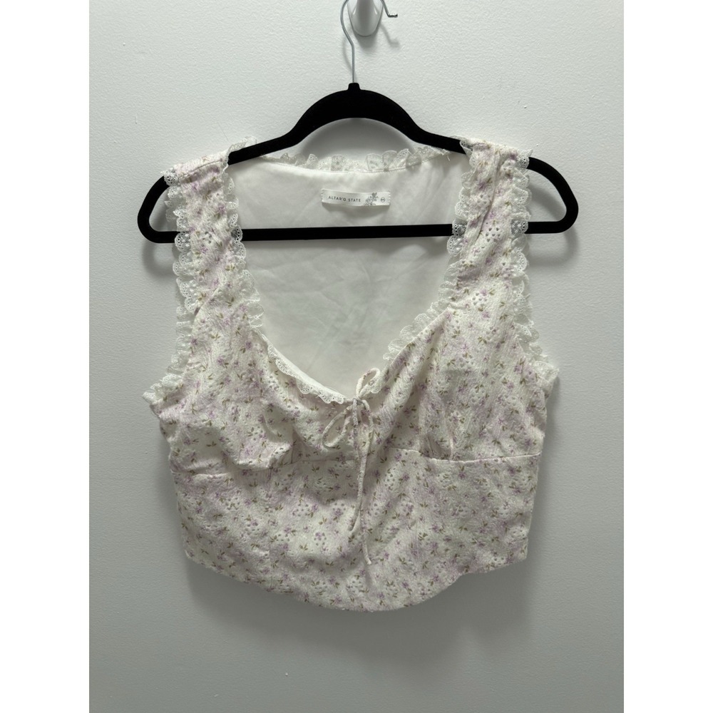 Altar'd State Floral Lace Trim Crop Top Cottagecore Tie Front Tank Size XXL